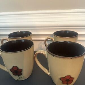 Pfaltzgraff Aster set of 4 Floral Cream and Brown Ceramic Mug Set